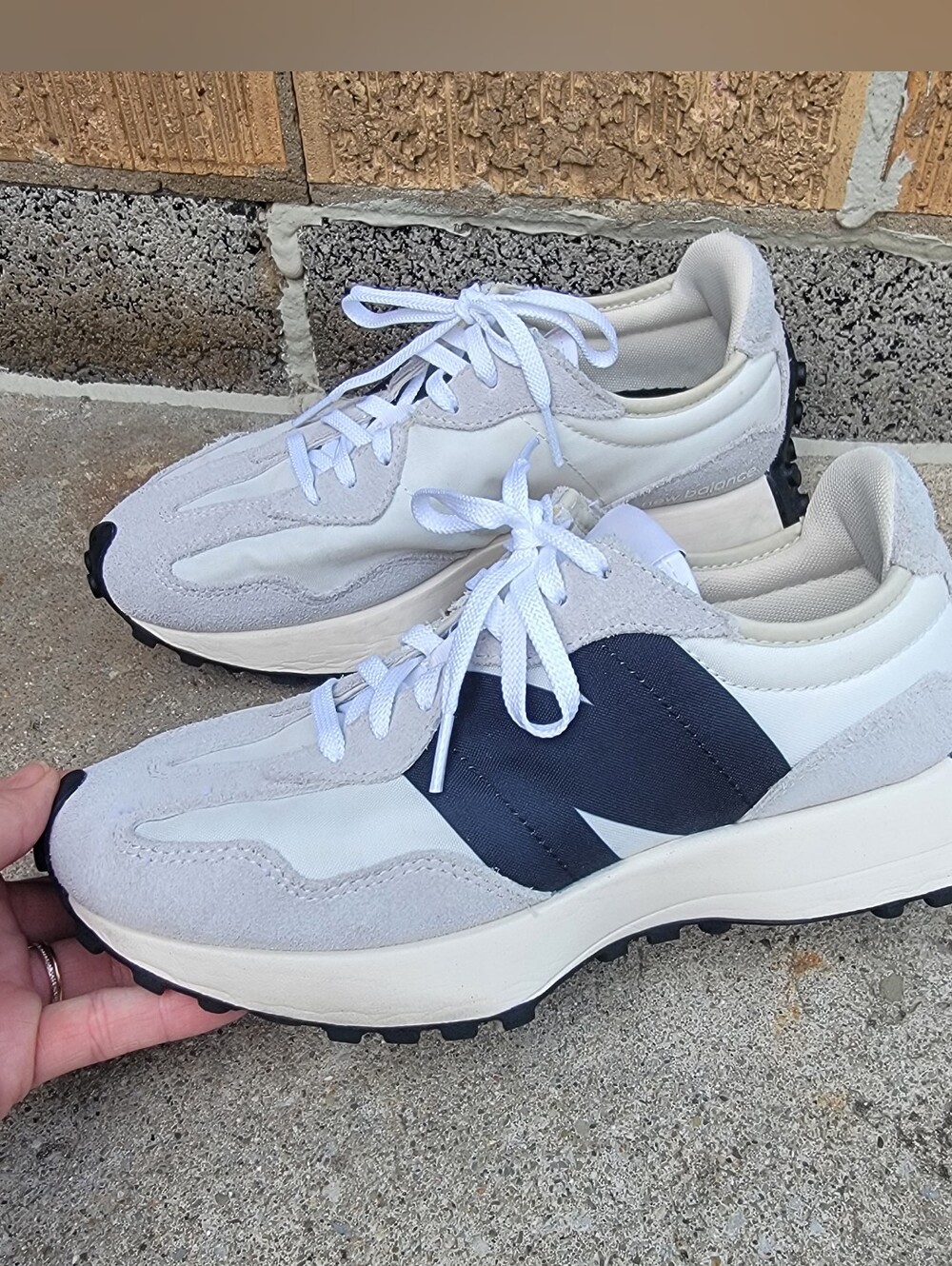 New Balance 327 Retro Cream Gray Black Nylon Suede Sneakers Womens 7 - Picture 3 of 14